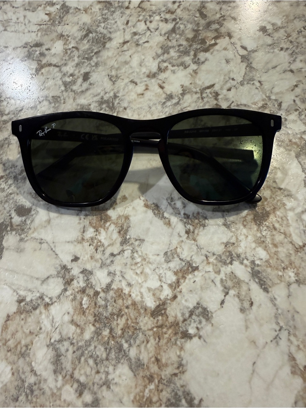 Ray-Ban Black Square Frame Sunglasses with Dark Green Lenses